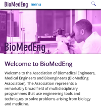 Screenshot of the mobile version of the BioMedEng Association website.
