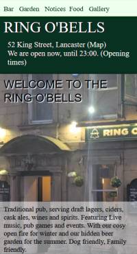 Screenshot of the mobile version of the Ring O'Bells website.